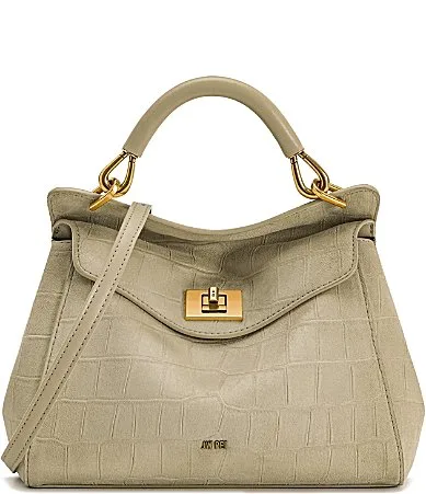 Lucia Classic Crocodile-Embossed Suede Top Handle Bag by Jw Pei