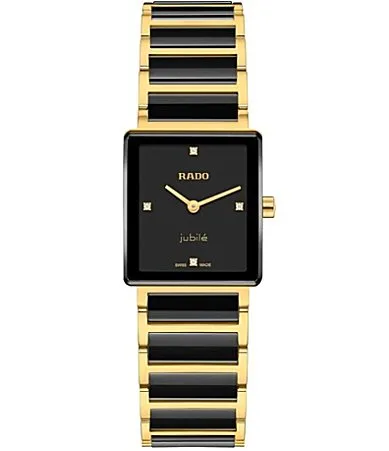 Integral Diamonds Quartz Analog Gold Two Tone Ceramic and Stainless Steel Bracelet Watch by Rado