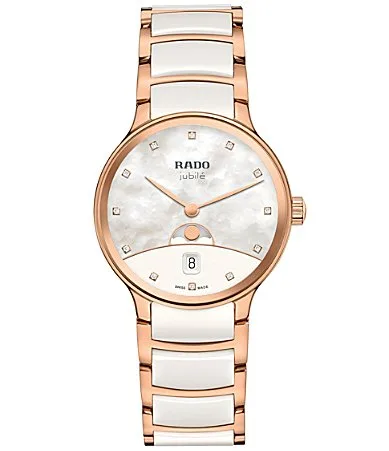 Centrix Moonphase Quartz Analog Two Tone Stainless Steel Bracelet Watch by Rado