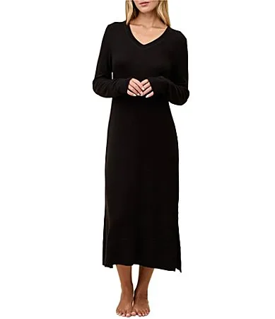 Long Sleeve Scoop Neck Jersey Knit Long Nightgown by Papinelle