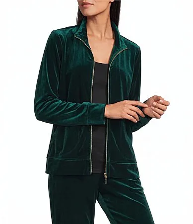 Knit Velvet Mock Neck Long Sleeve Front Zipper Jacket by Jones New York