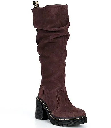 Kasey Suede Heeled Tall Boots by Dr. Martens