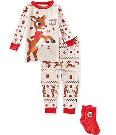Long-Sleeve Rudolph the Red-Nosed Reindeer Character Graphic Pajama Top & Fair Isle Pajama Pant Set by Baby Starters