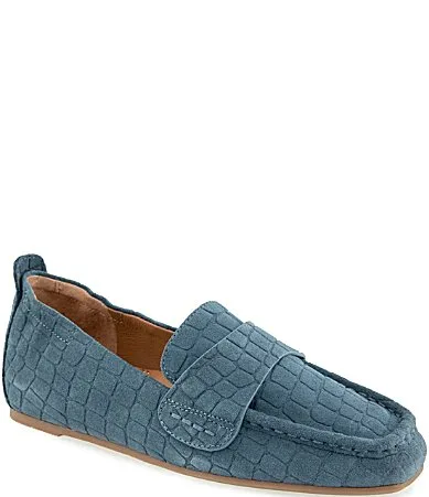 Sophie Crocodile Embossed Suede Loafers by Gentle Souls