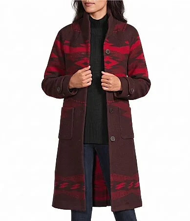 Woven Jacquard Print Stand Collar Long Sleeve Archive Coat by Pendleton