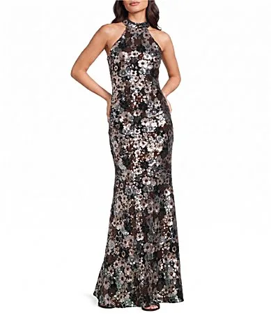 Mac Duggal Sleeveless Halter Neck Sequin Gown by M.A.C.