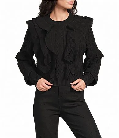 Crew Neck Long Sleeve Ruffle Sweater by A Loves a