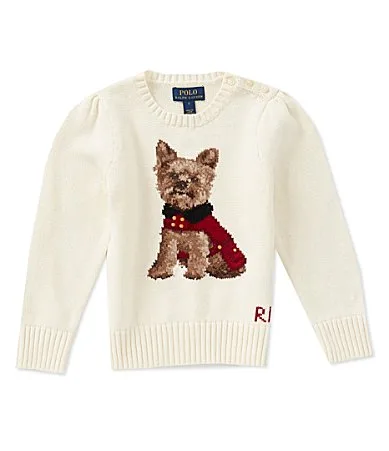 Long Sleeve Dog Cotton Sweater by Polo Ralph Lauren