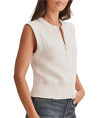 Benson Crew Neck Cap Sleeve Zip Front Sweater Vest by Splendid