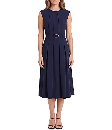 Sleeveless Fit and Flare Pleated Midi Dress by Maggy London