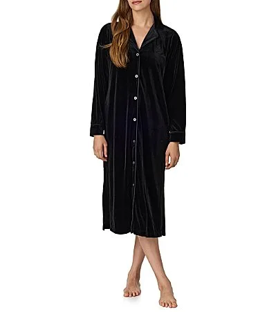 Notch Collar Long Sleeve Velvet Long Sleepshirt by Ralph Lauren