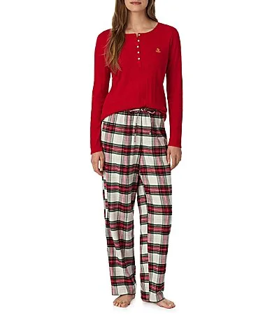 Plaid Long Sleeve Henley Woven Pajama Set by Ralph Lauren