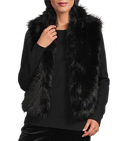 Sleeveless Snap Front Faux Fur Vest by Investments