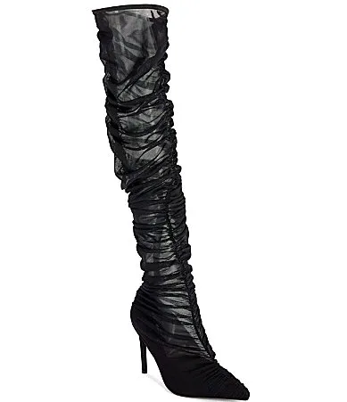 Petra Mesh Overlay Pointed Toe Over the Knee Pumps by Azalea Wang