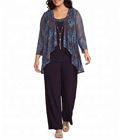 Metallic Pleated 3 Piece Pant Suit by R&M Richards