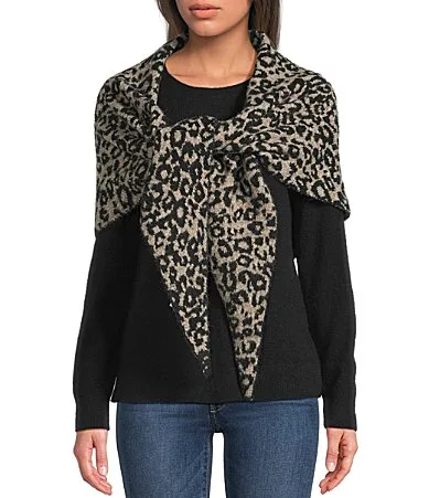 Leopard Print Knit Triangle Scarf by Anna & Ava