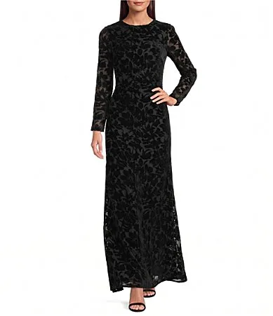Burnout Velvet Long Sleeve Mermaid Gown by M.A.C.
