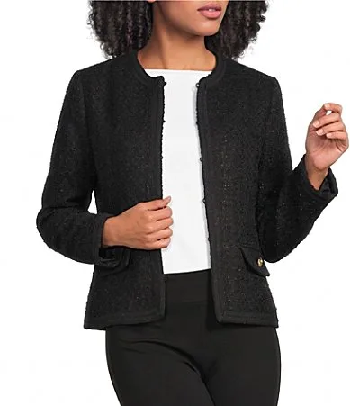 Gloriana Wool-Blend Boucle Woven Round Neck Long Sleeve Jacket by J.McLaughlin