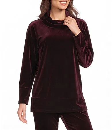 Knit Velvet Cowl Neck Long Sleeve Pullover Top by Jones New York