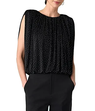 Jersey Knit Pleated Sleeveless Embellished Draped Top by Liverpool Los Angeles