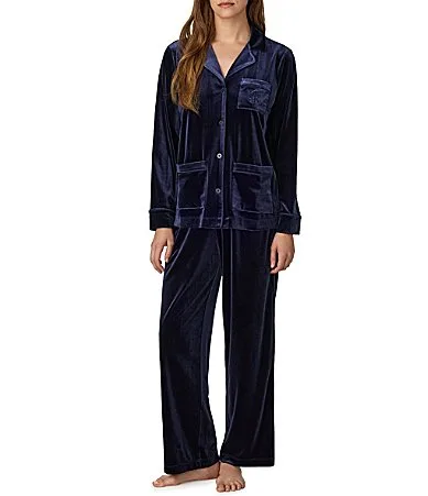 Long Sleeve Notch Collar Velvet Long Pajama Set by Ralph Lauren