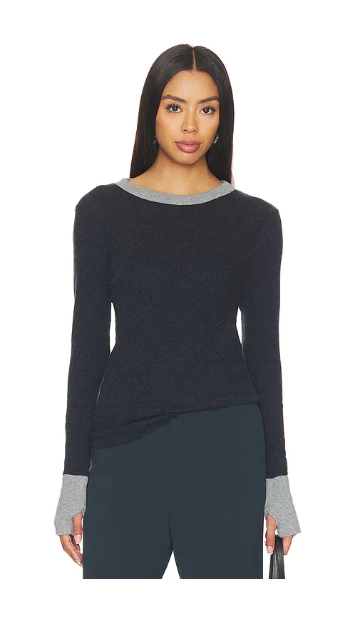 Cashmere Jersey Contrast Easy Cuffed Crew by Enza Costa