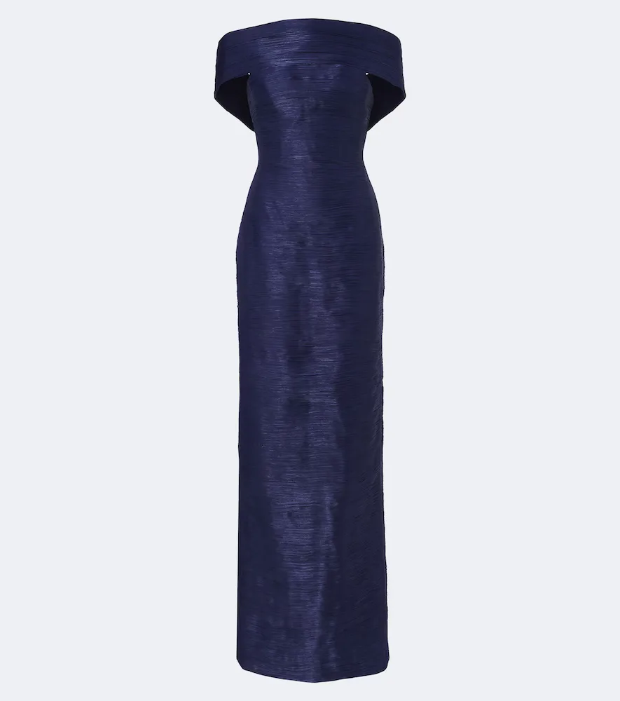 Pleated Off-Shoulder Gown by Marmar Halim