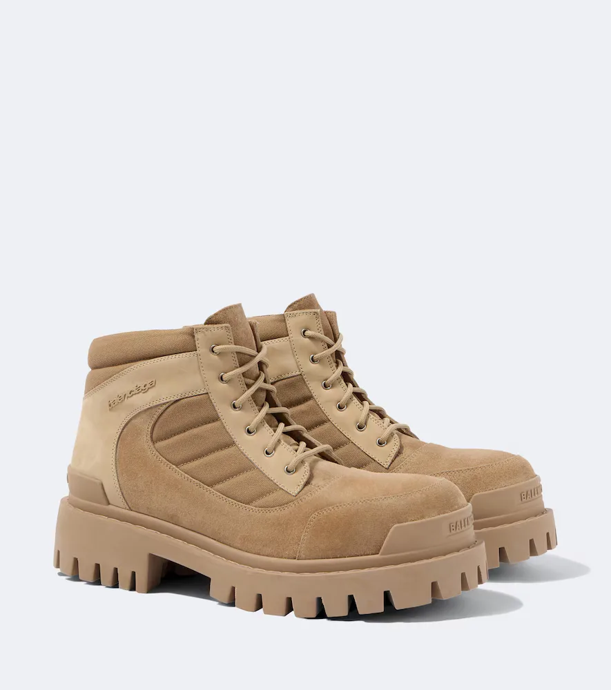 Combat Strike Suede-Trimmed Lace-Up Boots by Balenciaga