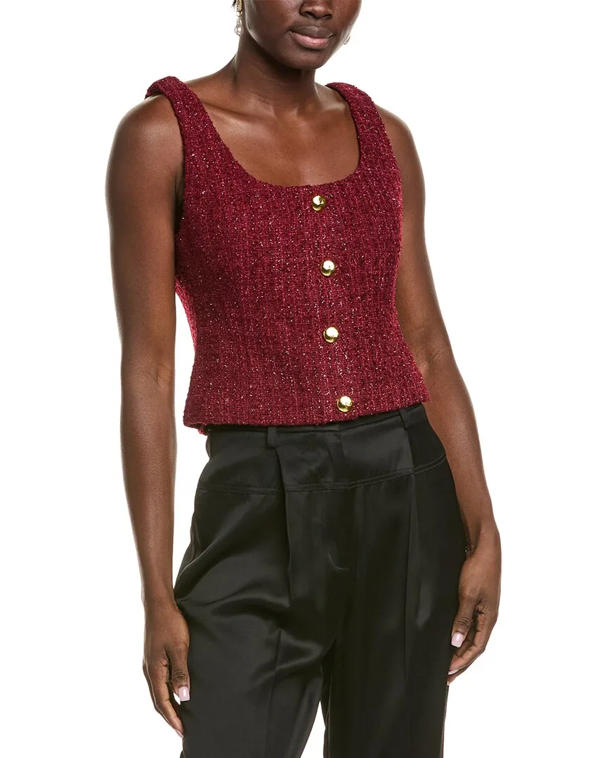 Tweed Scoop Neck Buttoned Wool-Blend Top by Endless Rose