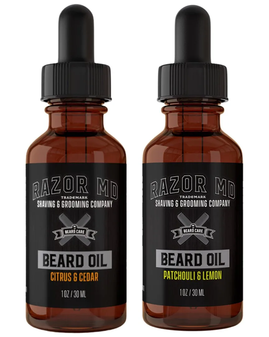 2Oz Beard Oil Gift Set - Citrus & Cedar, Patchouli & Lemon by Razor Md