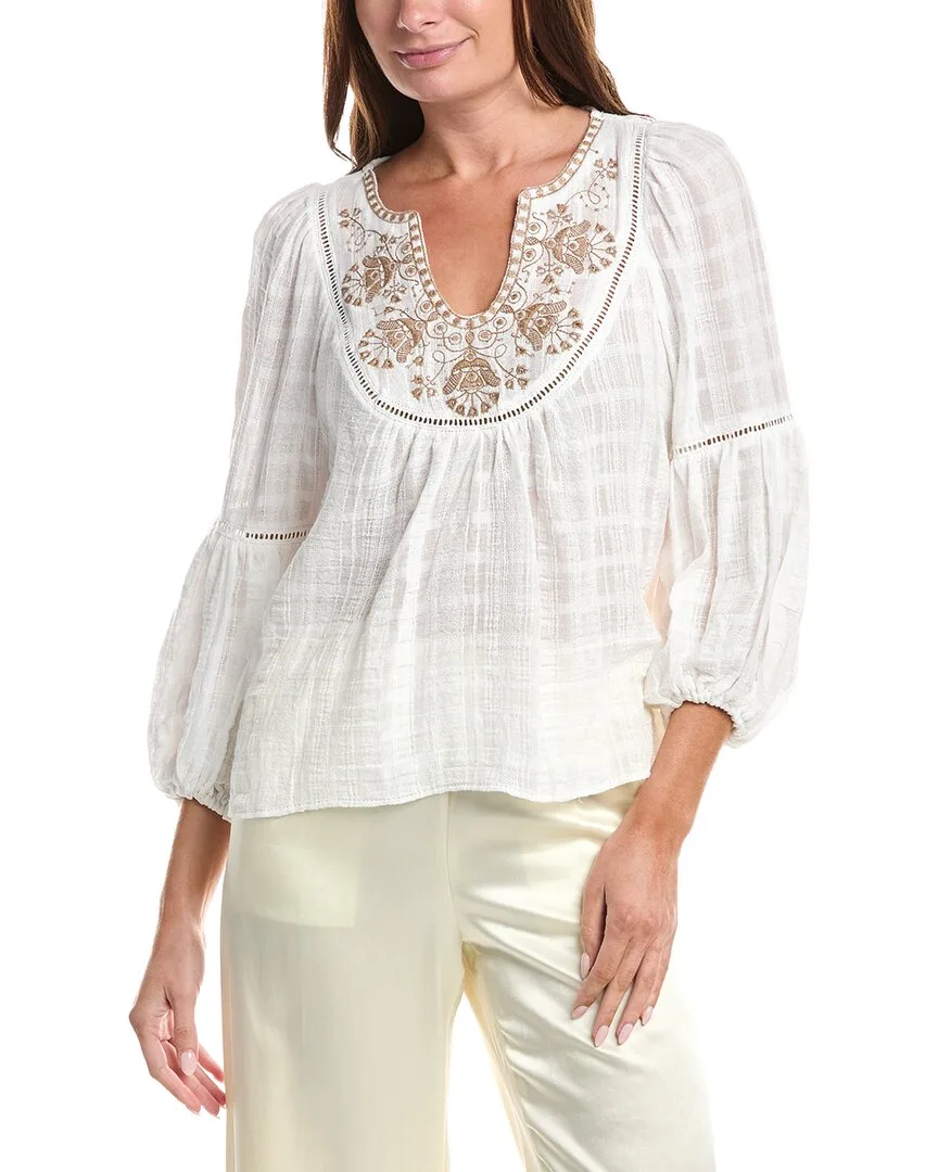 Scoop Neck Cross Stitch Blouse by Max Studio