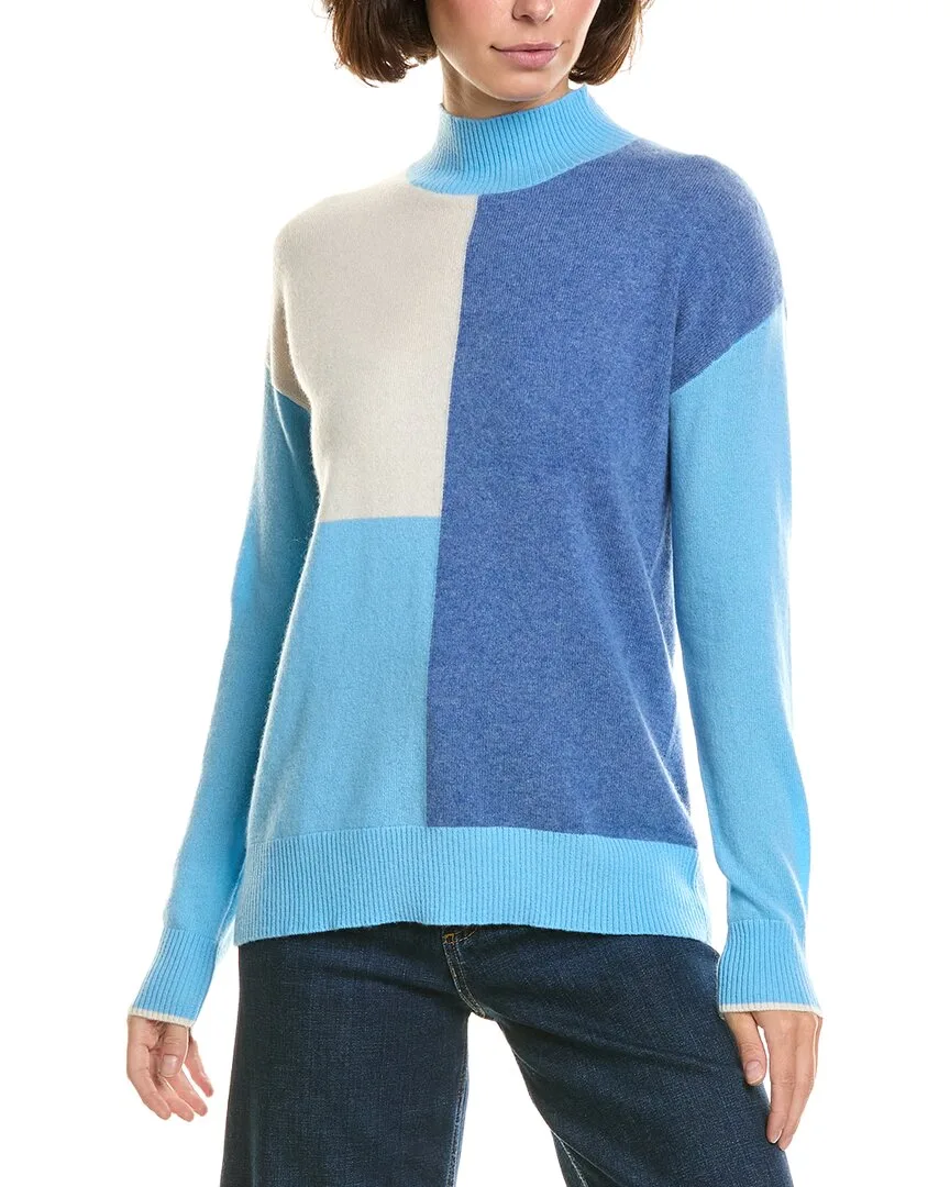 Mock Neck Colorblock 100% Cashmere Sweater by Incashmere