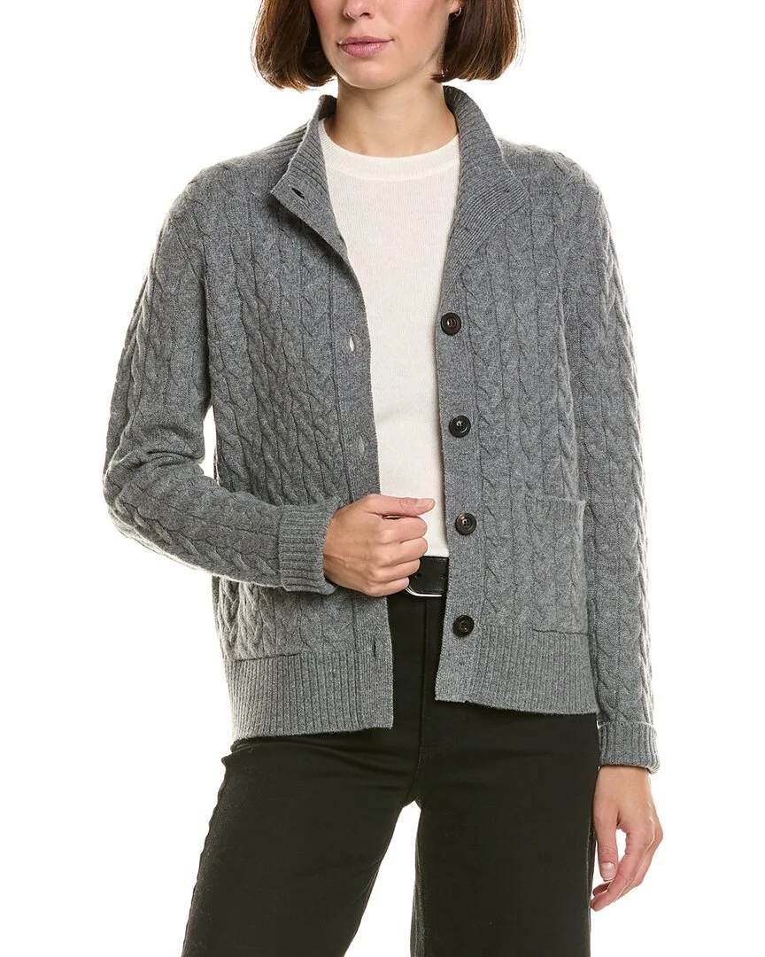 Mock Neck Wool & Cashmere-Blend Cable Cardigan by Incashmere
