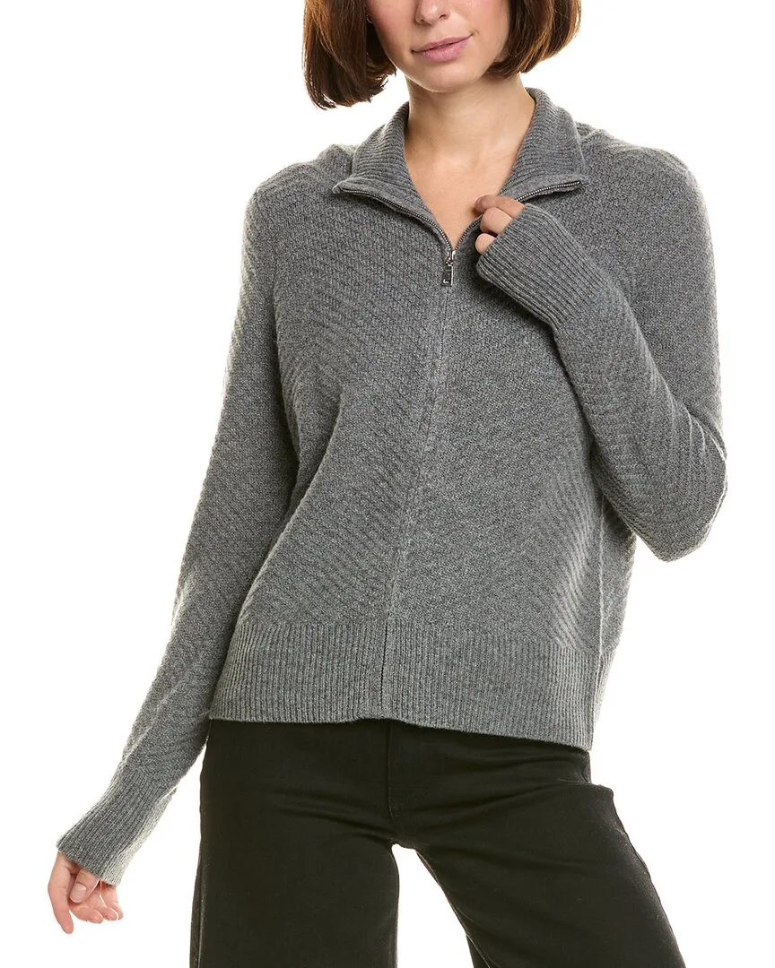 Zip Mock Neck Wool & Cashmere-Blend Cardigan by Incashmere