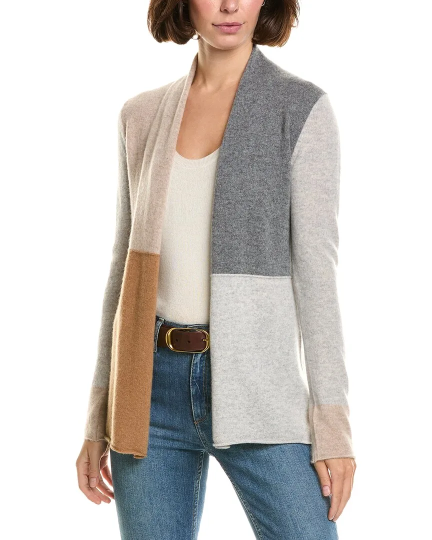 Colorblock Long 100% Cashmere Flyaway Cardigan by Incashmere