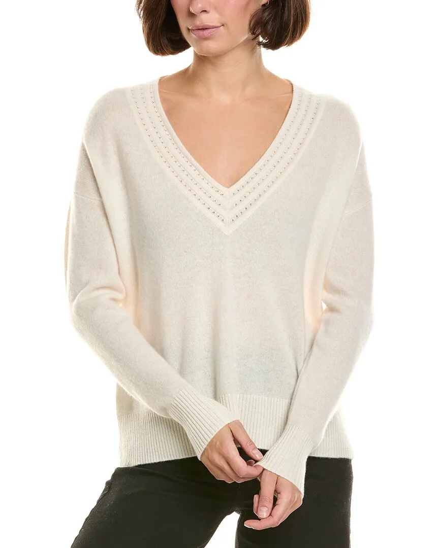 Boxy Novelty V-Neck 100% Cashmere Sweater by Incashmere
