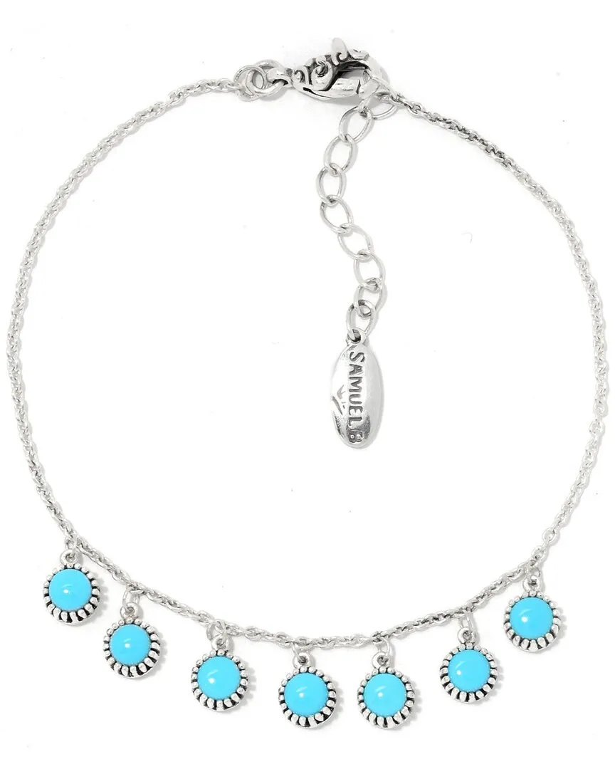 Silver 1.20 ct. tw. Sleeping Beauty Turquoise Charm Bracelet by Samuel B