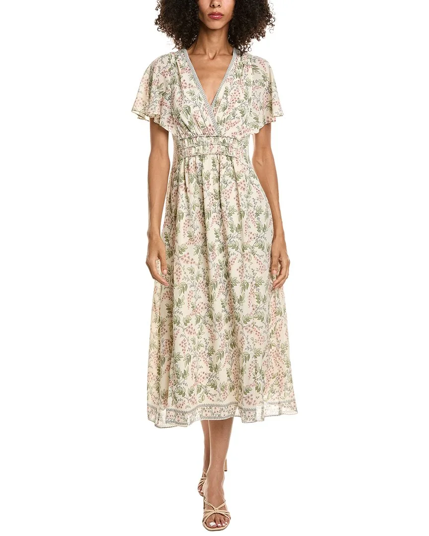 V-Neck Flutter Sleeve Midi Dress by Max Studio