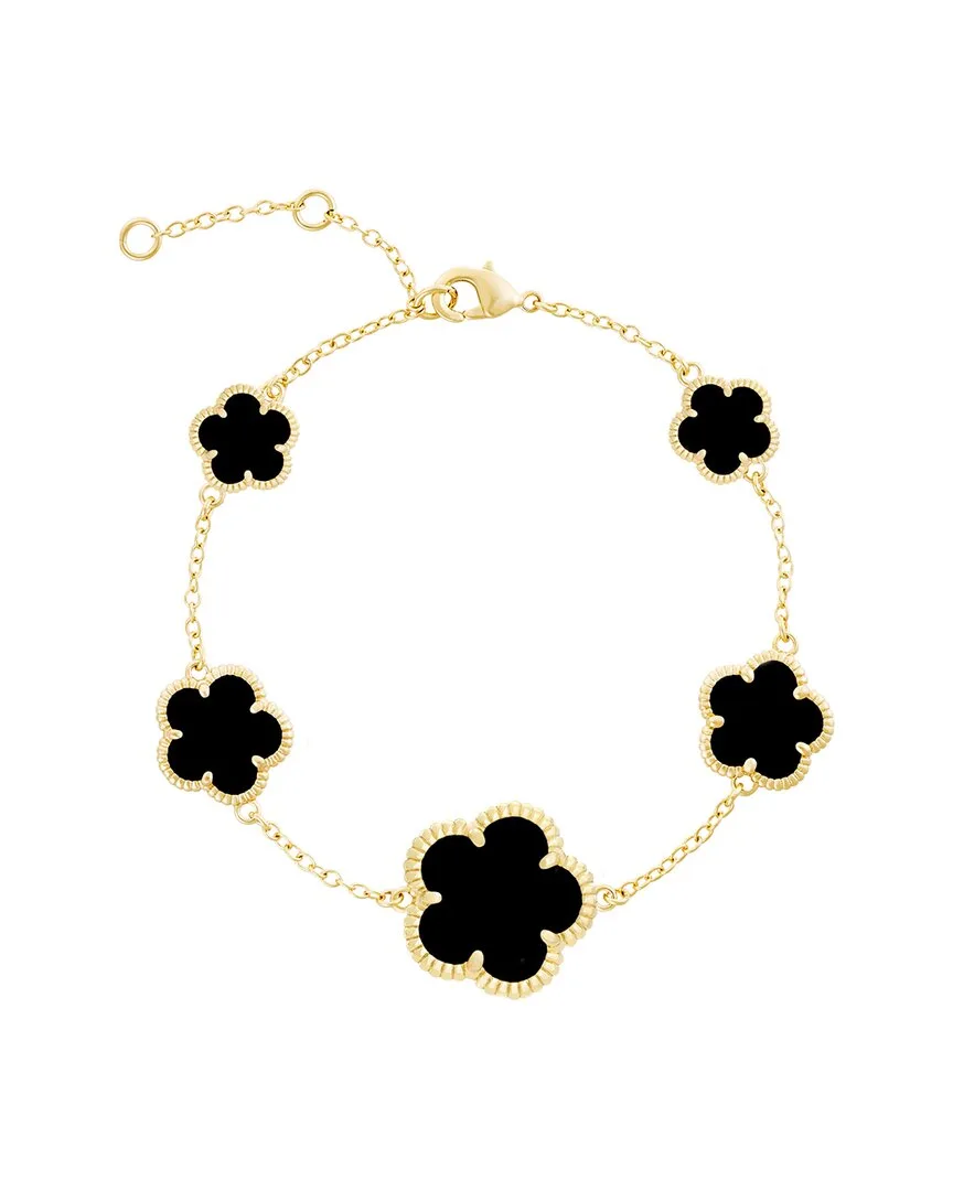 Flower 14K Plated Onyx Station Bracelet by Jankuo