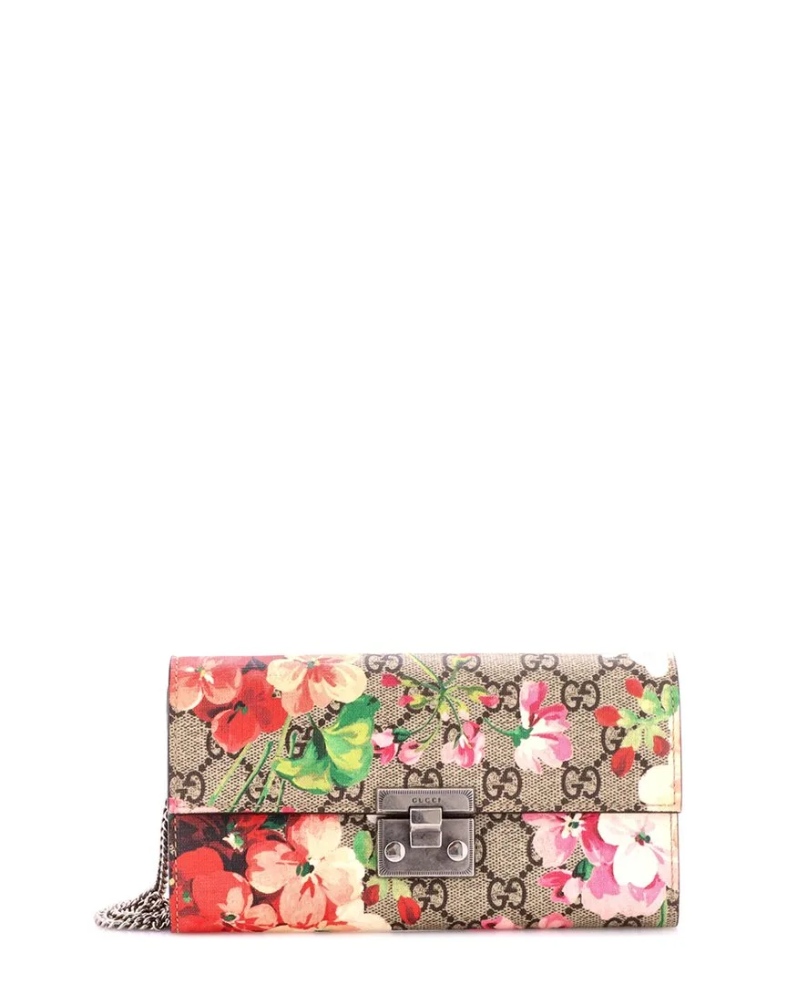 Multicolor Blooms Print Gg Coated Canvas Padlock Continental Chain Wallet Long (authentic Pre-Loved) by Gucci