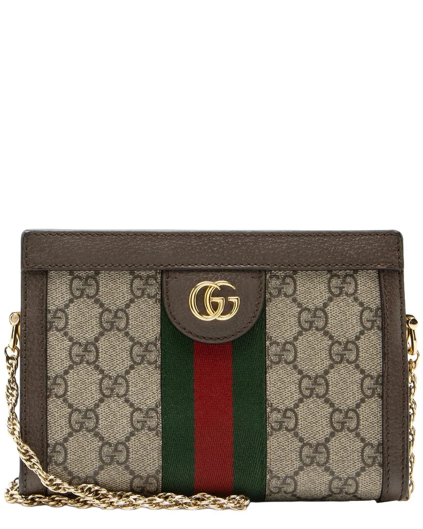 Beige Gg Supreme Canvas Ophidia Mini Chain Shoulder Bag (authentic Pre-Loved)