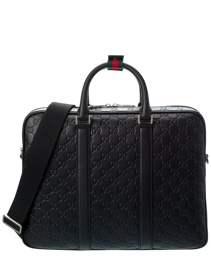 Gg Emblem Large Leather Briefcase by Gucci