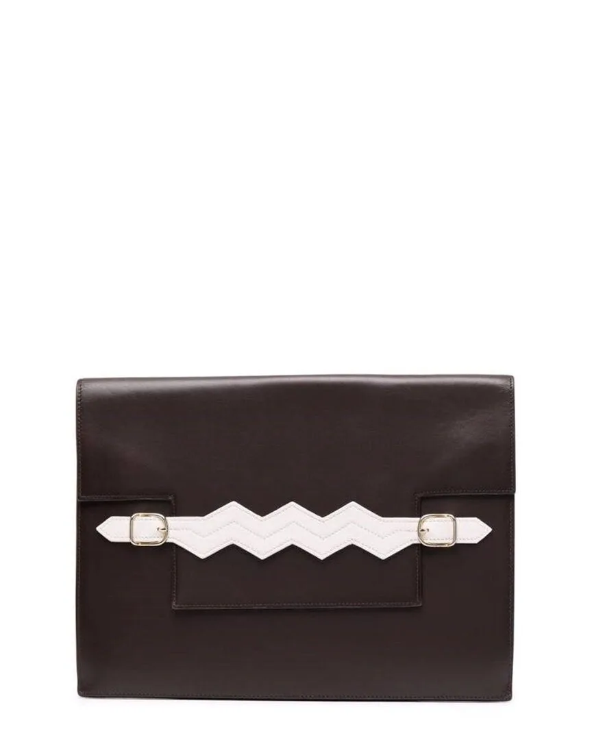 Brown Leather Zigzag-Strap Flat Bag (authentic Pre-Loved) by Herms