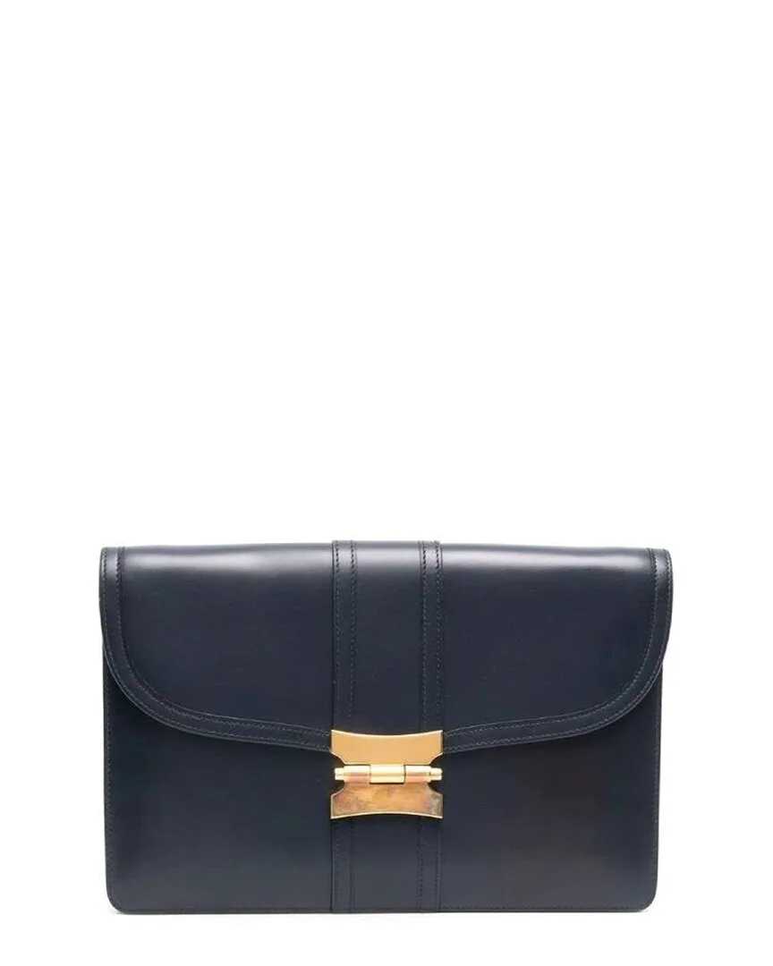 Blue Leather Turnlock Rectangular Flap Bag (authentic Pre-Loved) by Herms