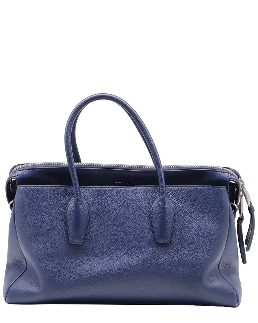 Navy Blue Leather Zipped Top Handle Bag (authentic Pre-Loved) by Tod's