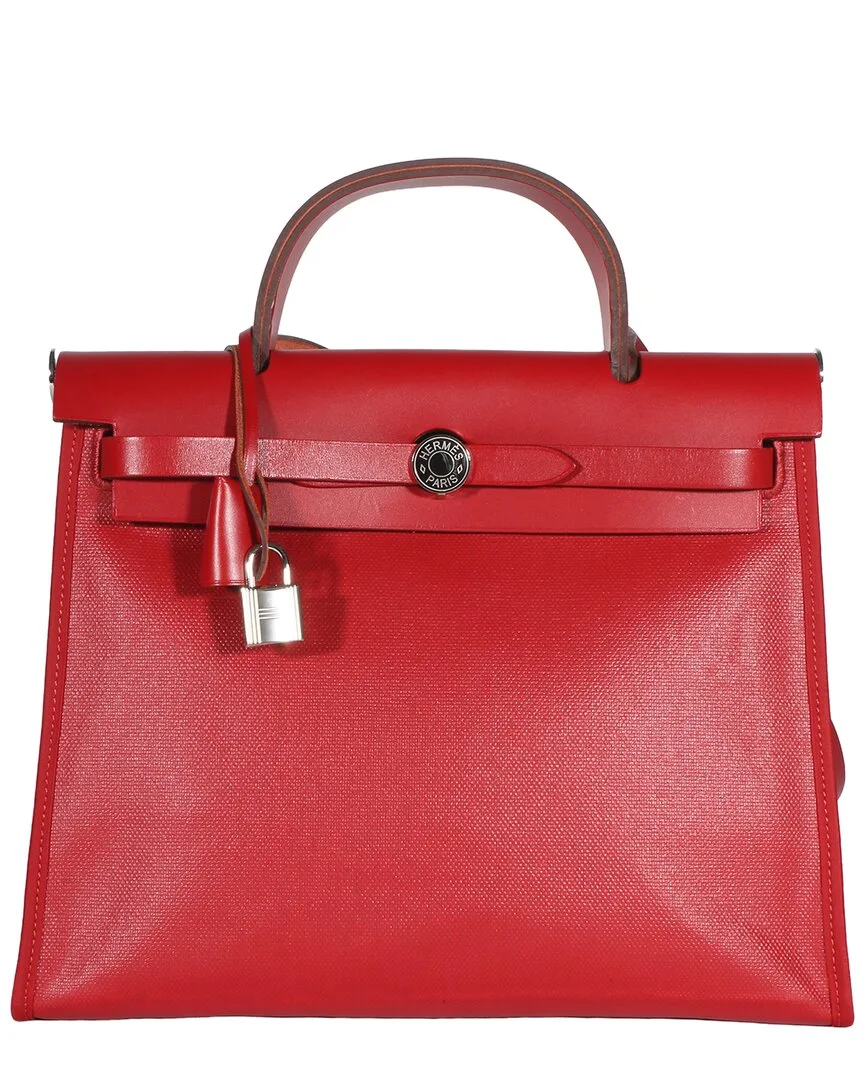 Red Leather & Canvas Herbag Zip 31 Pm Phw (authentic Pre-Loved) by Herms