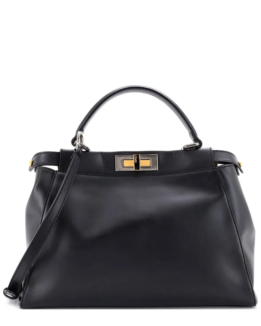 Black Leather Peekaboo Bag Rigid Regular (authentic Pre-Loved) by FENDI