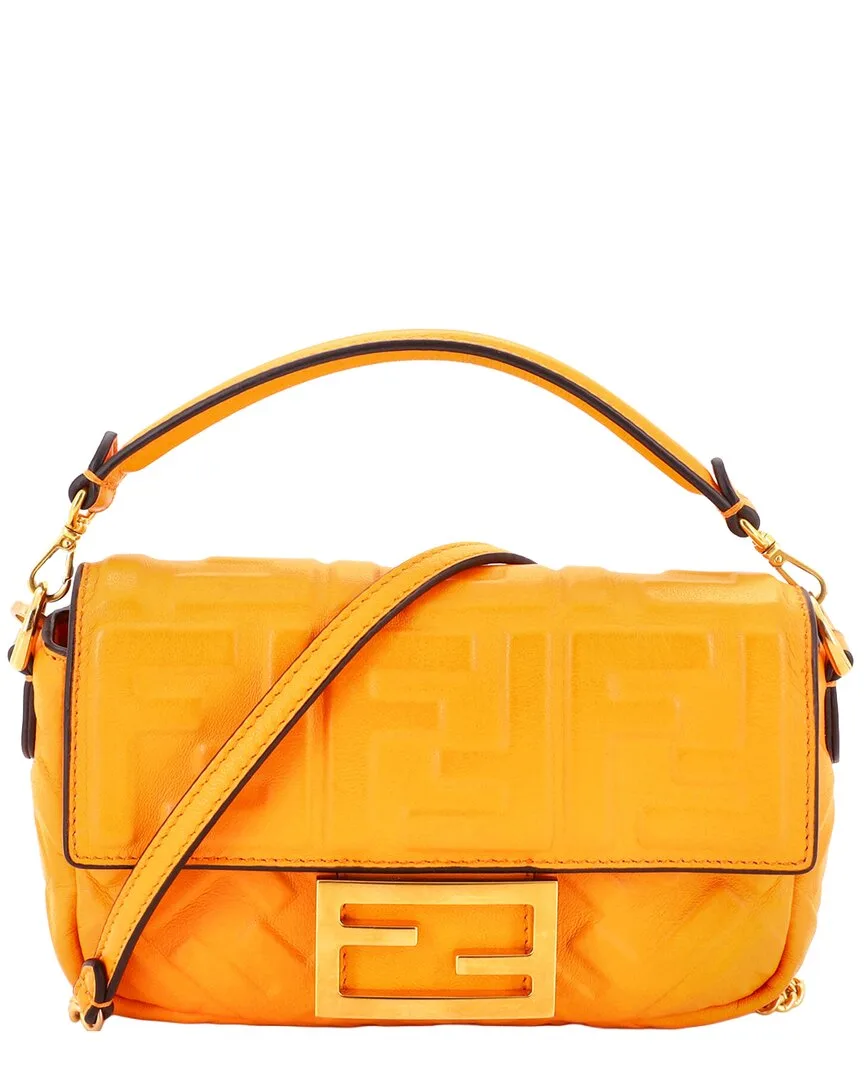 Orange Zucca Embossed Leather Baguette Nm Bag Mini (authentic Pre-Loved) by FENDI
