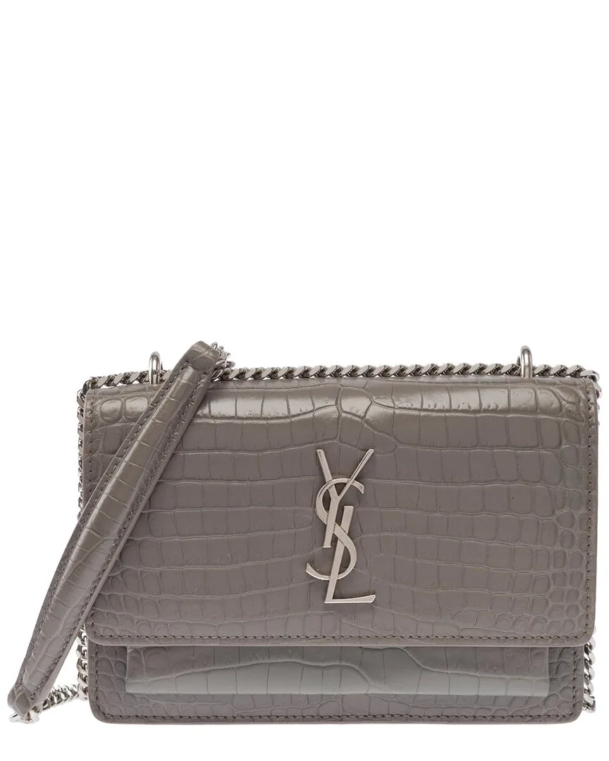 Grey Crocodile Leather Shoulder Bag (authentic Pre-Loved) by Saint Laurent