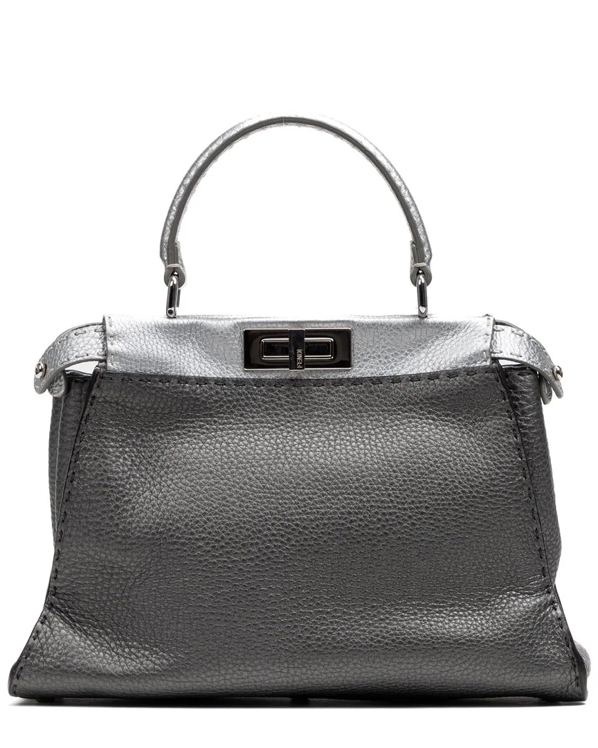 Grey & Silver Pebbled Calfskin Leather Selleria Peekaboo (authentic Pre-Loved) by FENDI